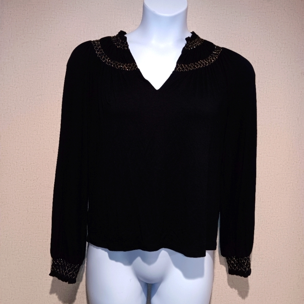 Boden Black Blouse with Gold Accents Size 4